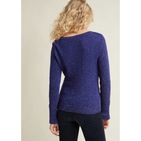 Modcloth Impromptu Photoshoot Open Knit Sweater Purple Speckled Size Small - Picture 2 of 14